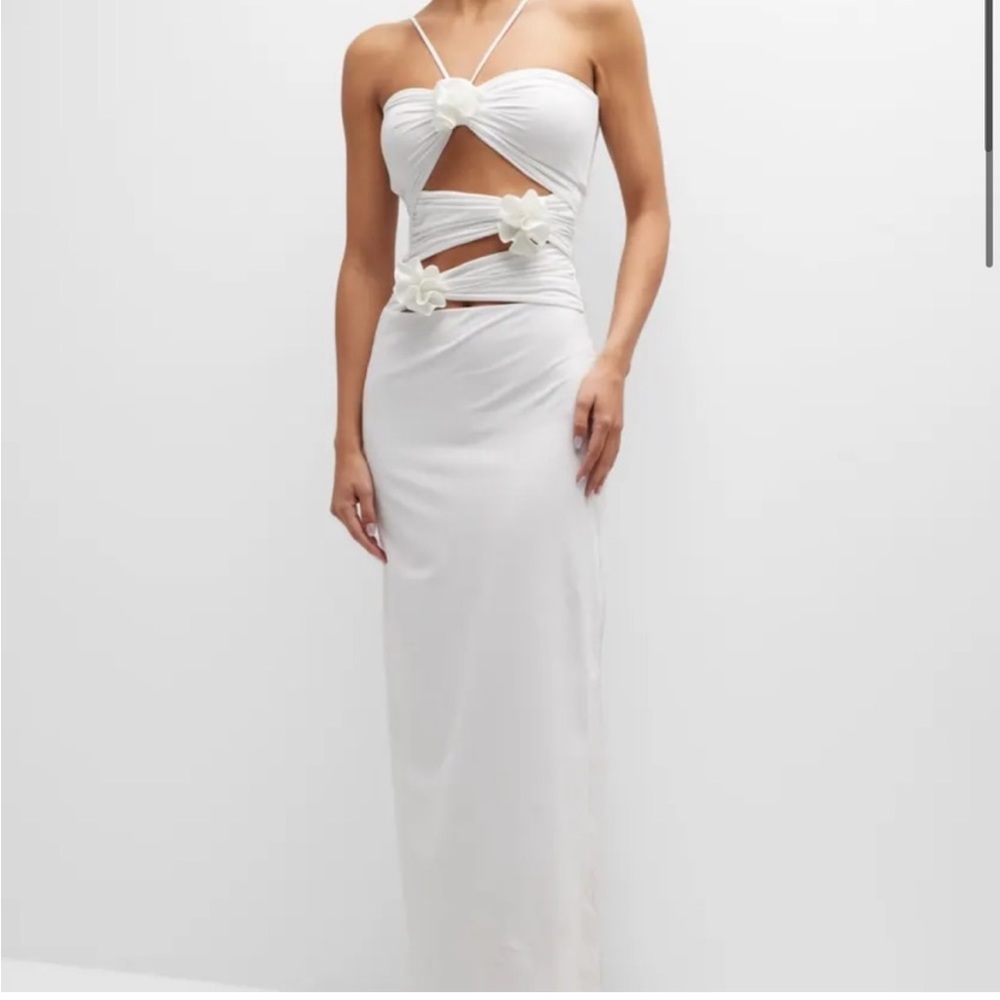 White rosette cutout midi dress